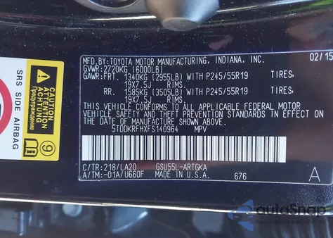 2015 Toyota Highlander Limited Platinum V6 из США, поврежденный, VIN 5TDDKRFHXFS140964